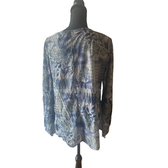 Maria Gabrielle Sheer Floral Blouse – Blue & Gray Long Sleeve Top - Picture 4 of 7